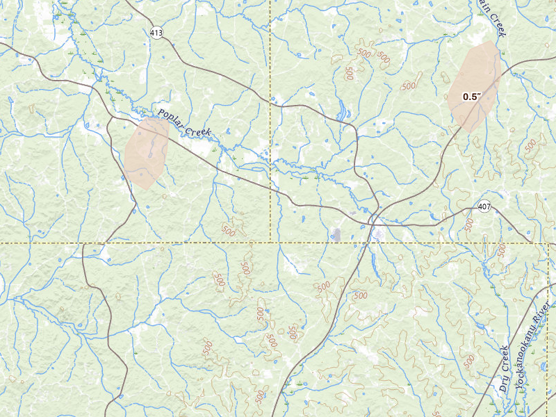 Radar-estimated hail-size map of the storm over French Camp, MS
