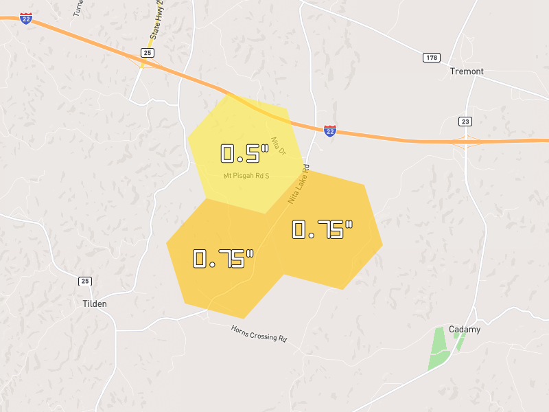 Hail map of Fulton, MS on Jul 1, 2026, hail up to 0.75"