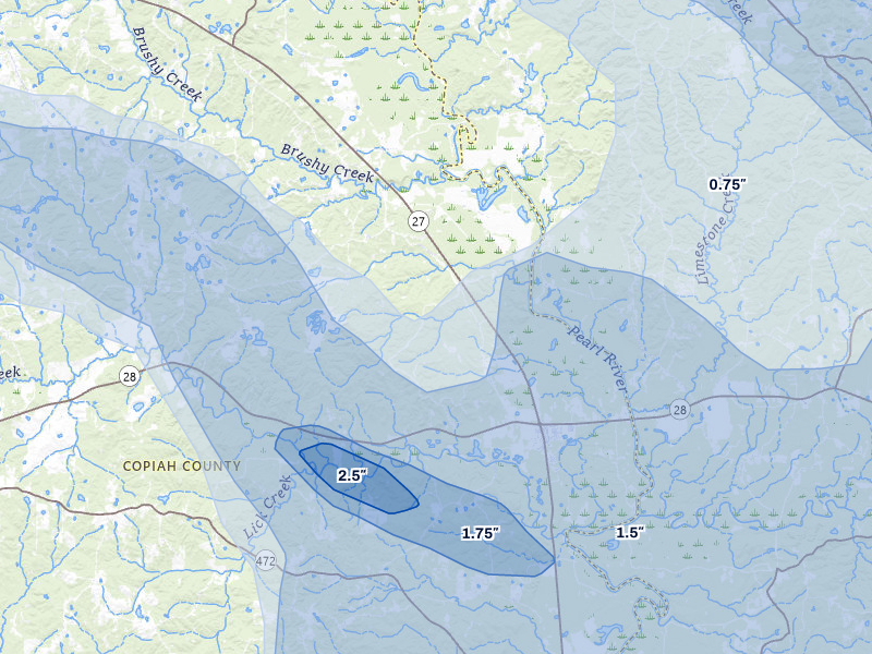 NEXRAD radar-signature map of the hail over Georgetown, MS
