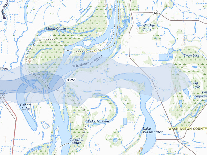 NEXRAD radar-signature map of the hail storm over Glen Allan, MS on Apr 28, 2026