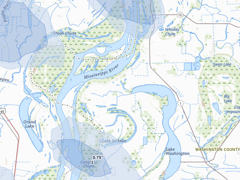 NEXRAD radar-signature map of the hail storm over Glen Allan, MS on Jul 8, 2026