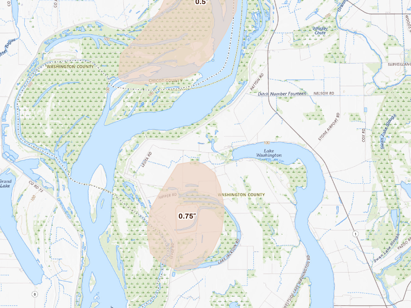 Radar-estimated hail-size map of the storm over Glen Allan, MS
