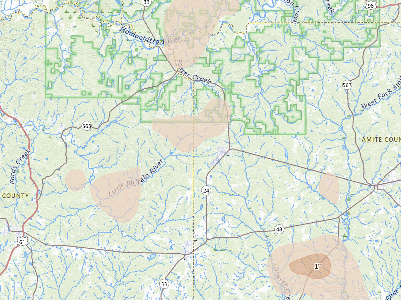 Radar-estimated hail-size map of the storm over Gloster, MS