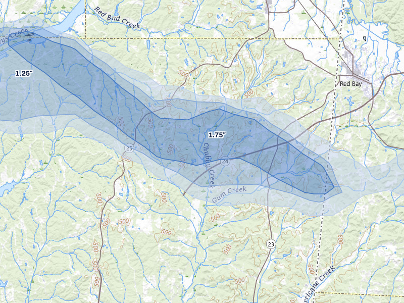 NEXRAD radar-signature map of the hail over Golden, MS