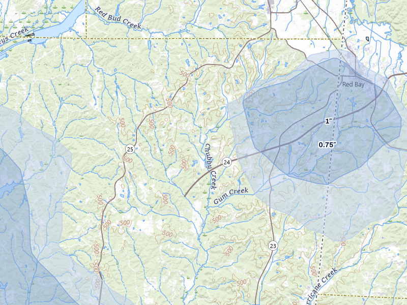 NEXRAD radar-signature map of the hail storm over Golden, MS on Jul 9, 2026