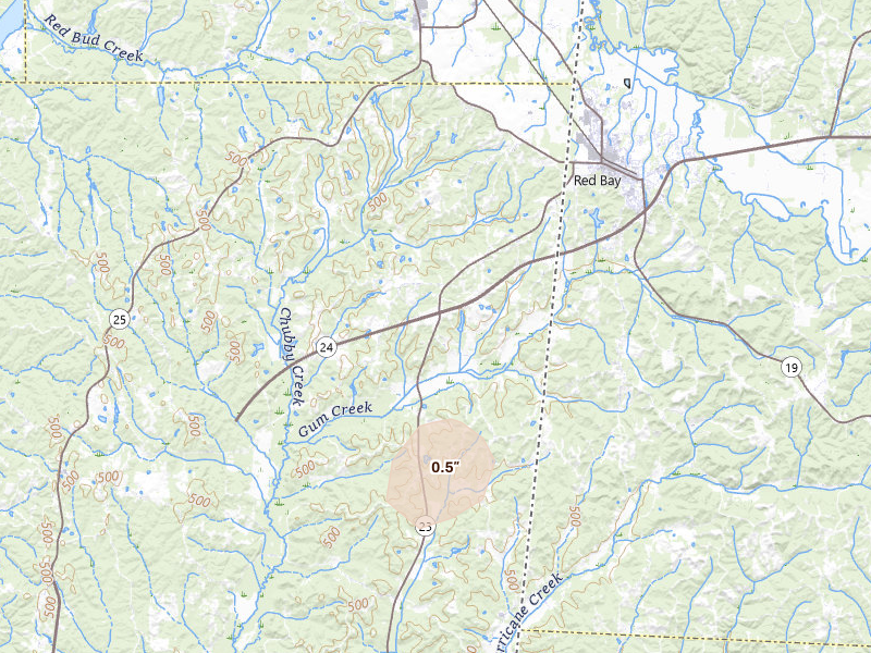 Radar-estimated hail-size map of the storm over Golden, MS on Aug 8, 2026