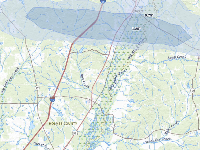 NEXRAD radar-signature map of the hail storm over Goodman, MS on May 8, 2026