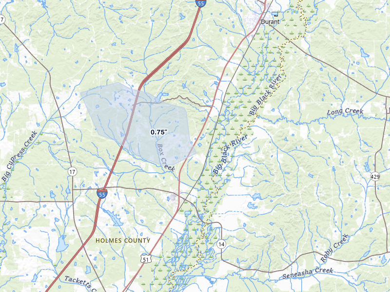 NEXRAD radar-signature map of the hail storm over Goodman, MS on Jul 1, 2026