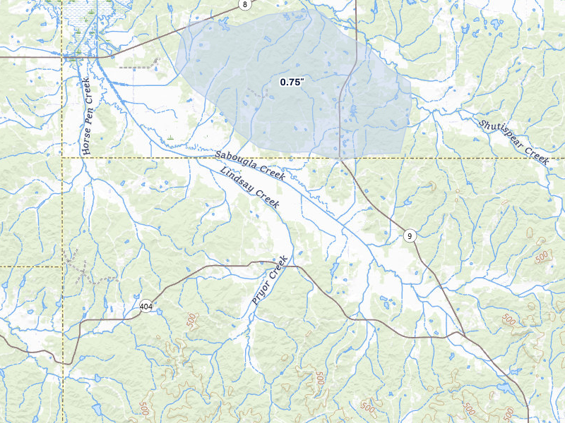 NEXRAD radar-signature map of the hail storm over Gore Springs, MS on Jul 1, 2026