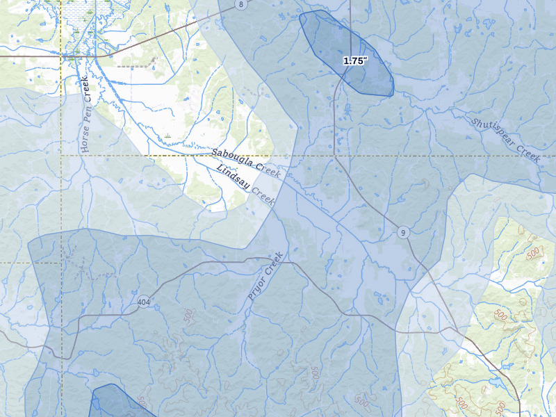 NEXRAD radar-signature map of the hail storm over Gore Springs, MS on Aug 20, 2026