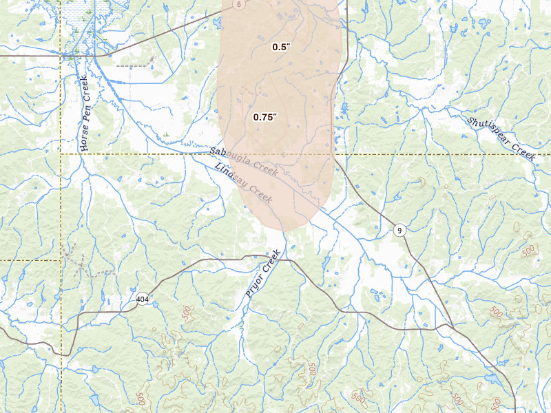 Radar-estimated hail-size map of the storm over Gore Springs, MS