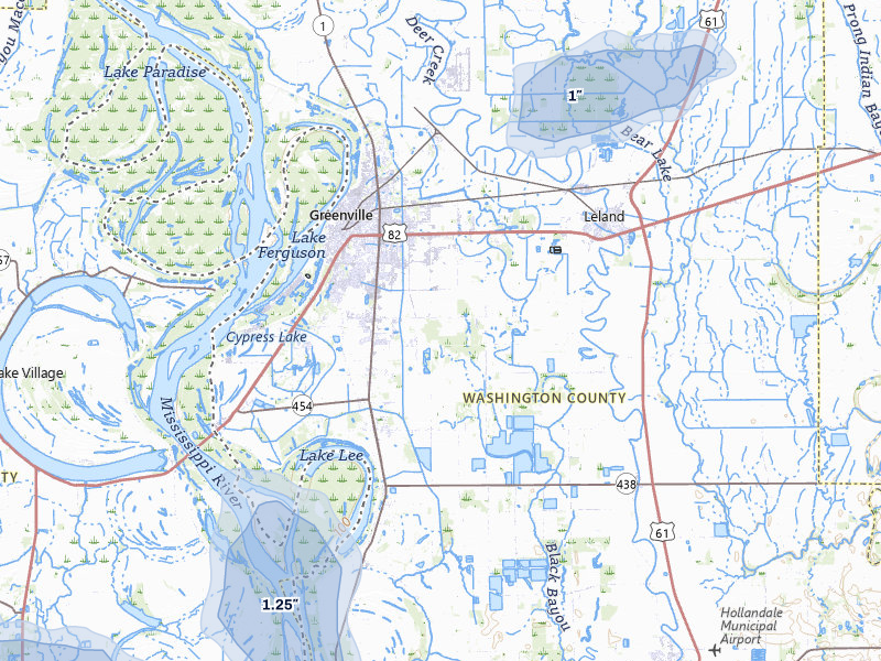 NEXRAD radar-signature map of the hail storm over Greenville, MS on Jul 8, 2026