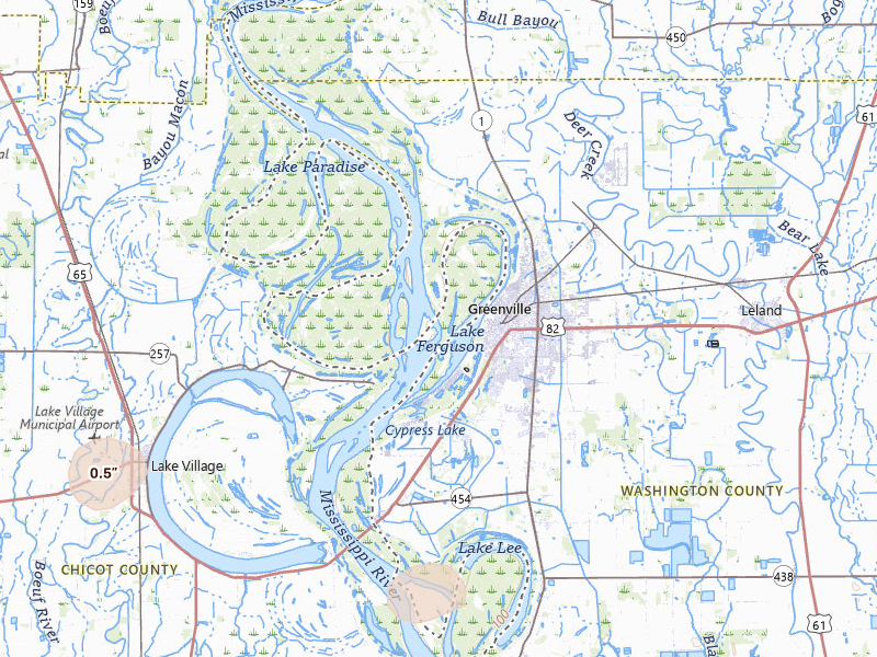 Radar-estimated hail-size map of the storm over Greenville, MS on Jul 14, 2026