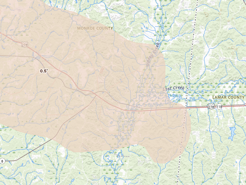Radar-estimated hail-size map of the storm over Greenwood Springs, MS