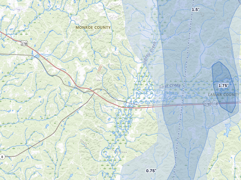 NEXRAD radar-signature map of the hail storm over Greenwood Springs, MS on Jul 3, 2026