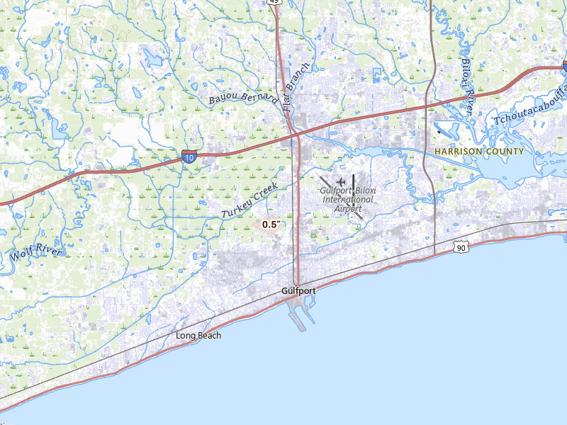 Radar-estimated hail-size map of the storm over Gulfport, MS