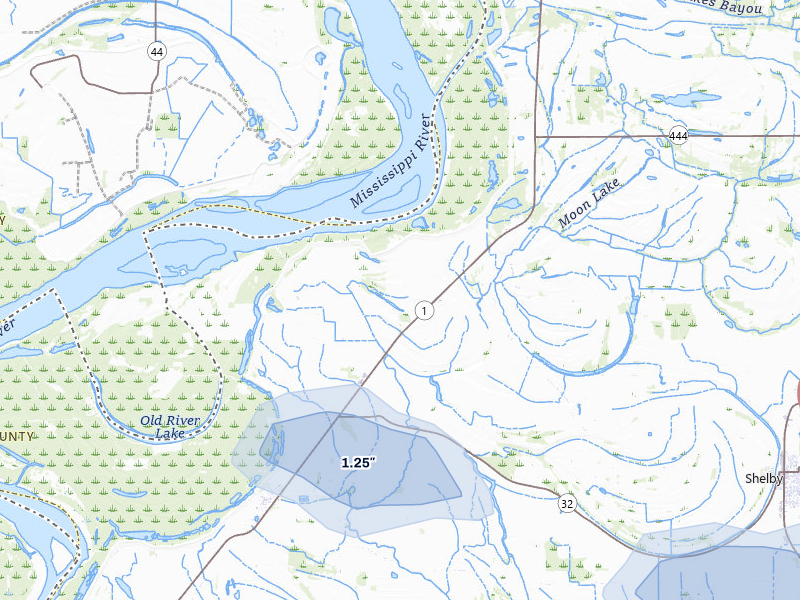 NEXRAD radar-signature map of the hail over Gunnison, MS