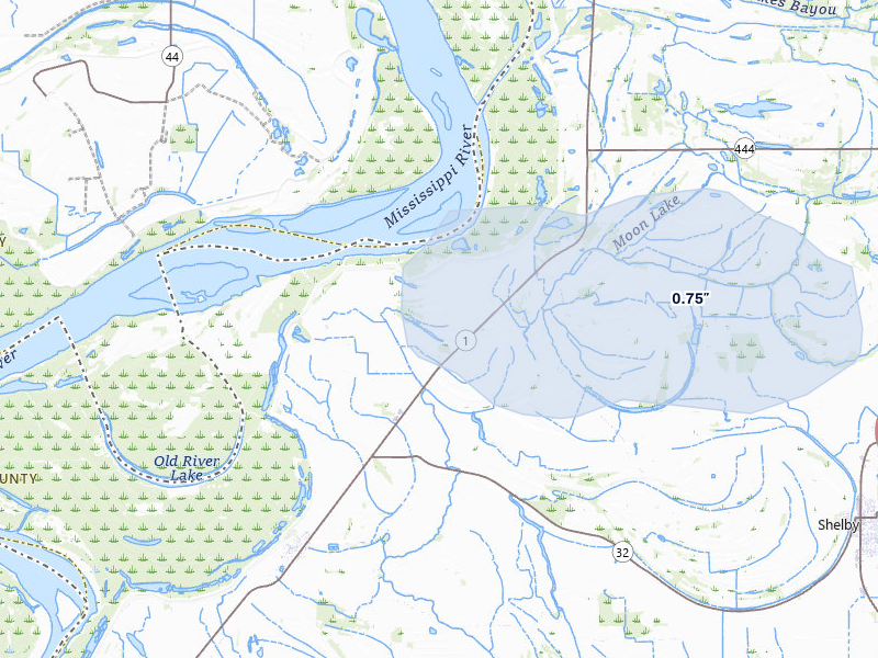 NEXRAD radar-signature map of the hail over Gunnison, MS