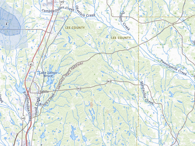 NEXRAD radar-signature map of the hail over Guntown, MS