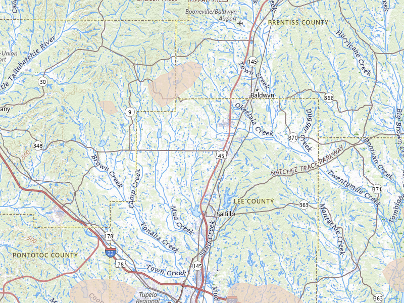 Radar-estimated hail-size map of the storm over Guntown, MS on Jul 9, 2026