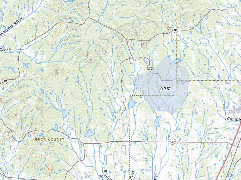 NEXRAD radar-signature map of the hail storm over Guntown, MS on Aug 22, 2026