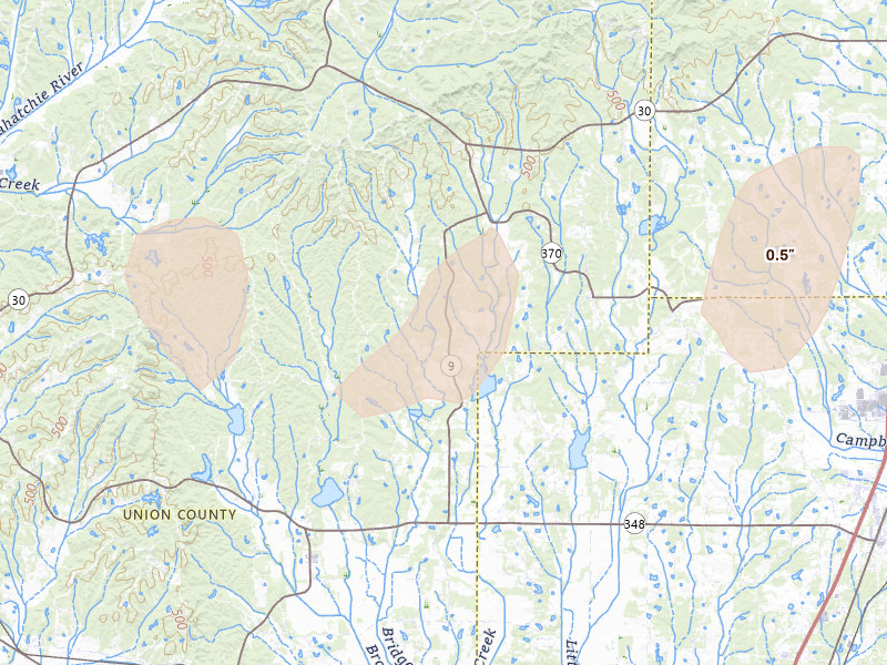 Radar-estimated hail-size map of the storm over Guntown, MS