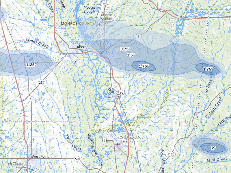 NEXRAD radar-signature map of the hail storm over Hamilton, MS on Apr 28, 2026
