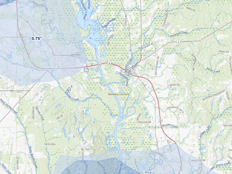 NEXRAD radar-signature map of the hail storm over Hamilton, MS on Aug 9, 2026