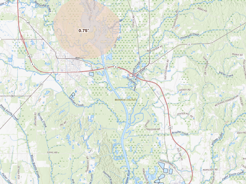 Radar-estimated hail-size map of the storm over Hamilton, MS