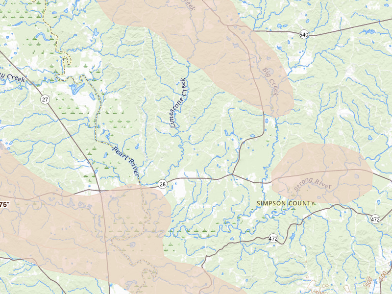 Radar-estimated hail-size map of the storm over Harrisville, MS on Apr 24, 2026
