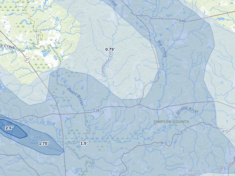 NEXRAD radar-signature map of the hail over Harrisville, MS
