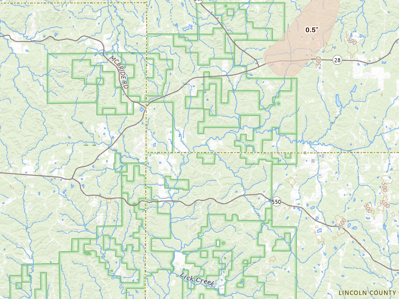 Radar-estimated hail-size map of the storm over Hazlehurst, MS on May 22, 2026