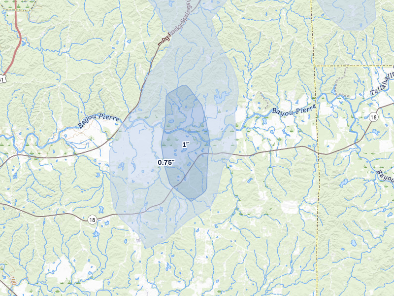 NEXRAD radar-signature map of the hail over Hermanville, MS