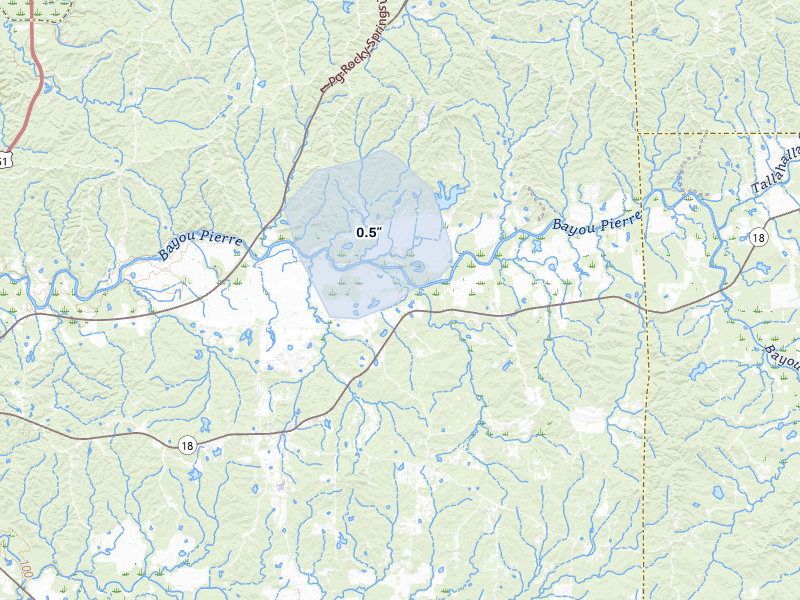 NEXRAD radar-signature map of the hail storm over Hermanville, MS on Jul 6, 2026