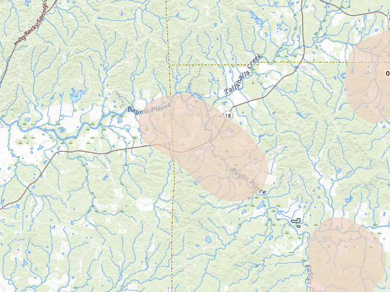 Radar-estimated hail-size map of the storm over Hermanville, MS on Aug 21, 2026