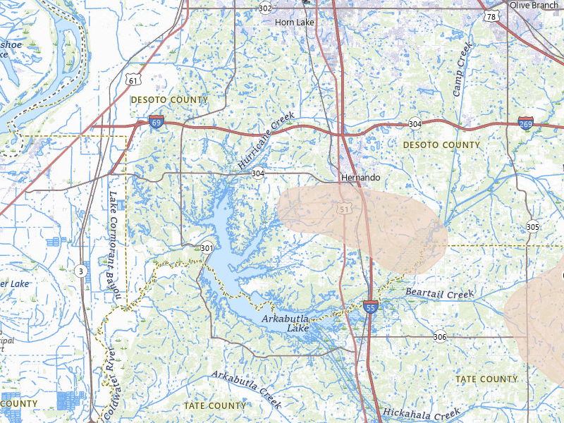 Radar-estimated hail-size map of the storm over Hernando, MS on Feb 26, 2026