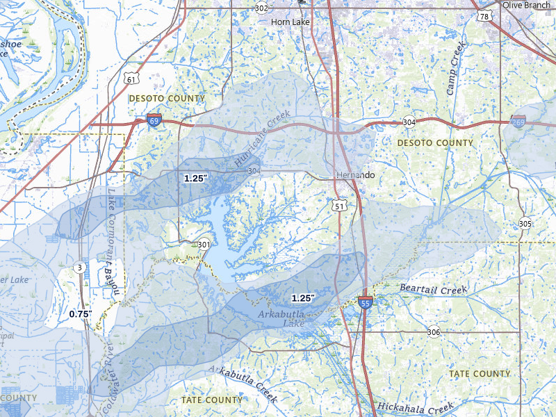 NEXRAD radar-signature map of the hail storm over Hernando, MS on Mar 15, 2026