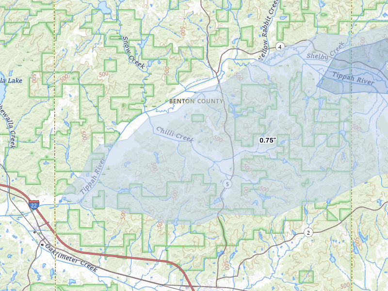 NEXRAD radar-signature map of the hail storm over Hickory Flat, MS on Mar 15, 2026