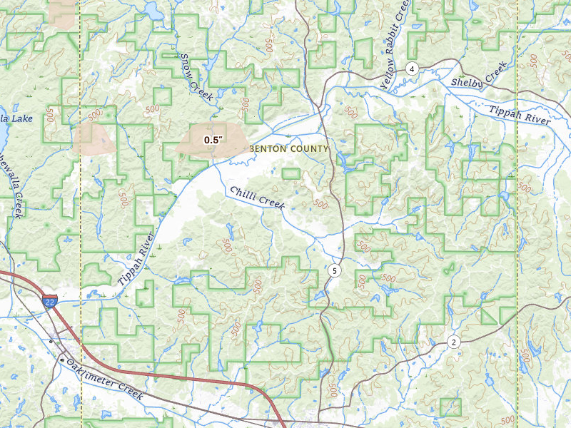 Radar-estimated hail-size map of the storm over Hickory Flat, MS on Apr 28, 2026