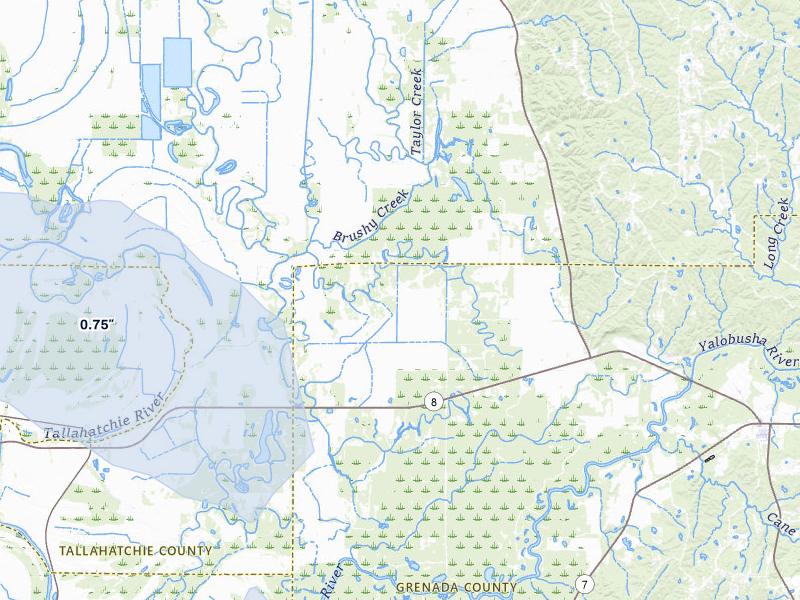 NEXRAD radar-signature map of the hail over Holcomb, MS