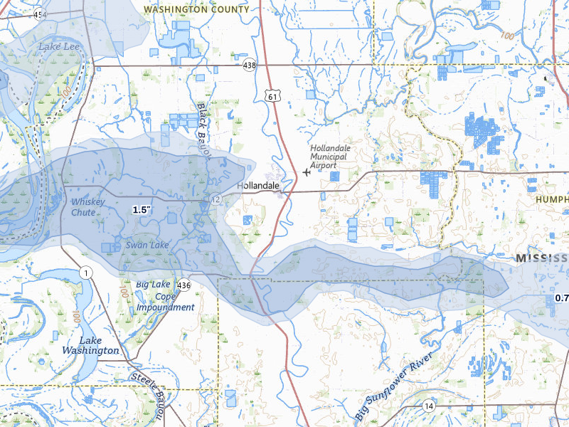 NEXRAD radar-signature map of the hail over Hollandale, MS