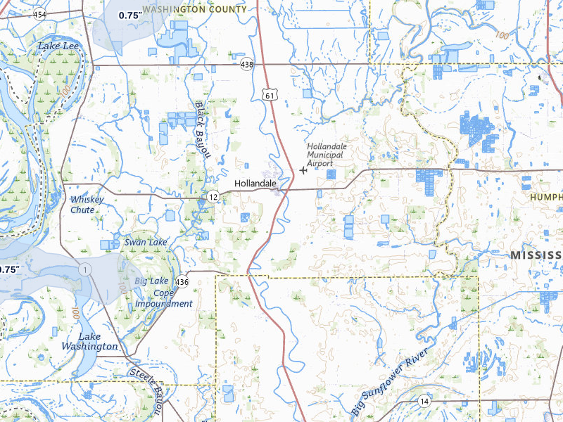 NEXRAD radar-signature map of the hail storm over Hollandale, MS on Apr 28, 2026