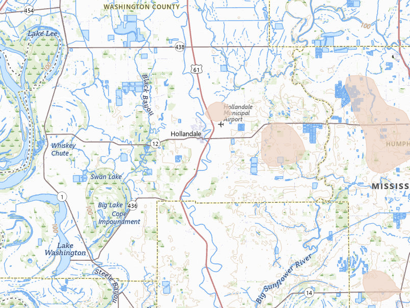 Radar-estimated hail-size map of the storm over Hollandale, MS on Jul 1, 2026