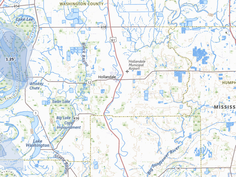 NEXRAD radar-signature map of the hail storm over Hollandale, MS on Jul 8, 2026