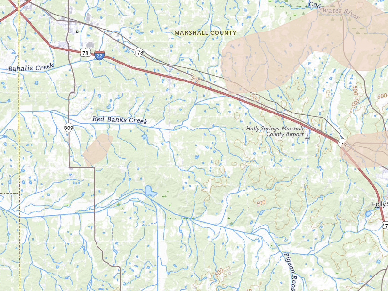 Radar-estimated hail-size map of the storm over Holly Springs, MS on Apr 28, 2026