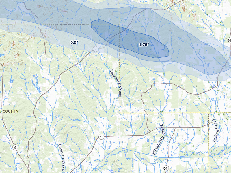 NEXRAD radar-signature map of the hail over Houlka, MS