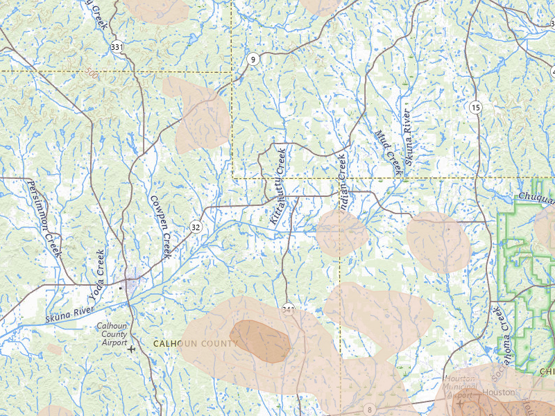 Radar-estimated hail-size map of the storm over Houlka, MS on Aug 20, 2026