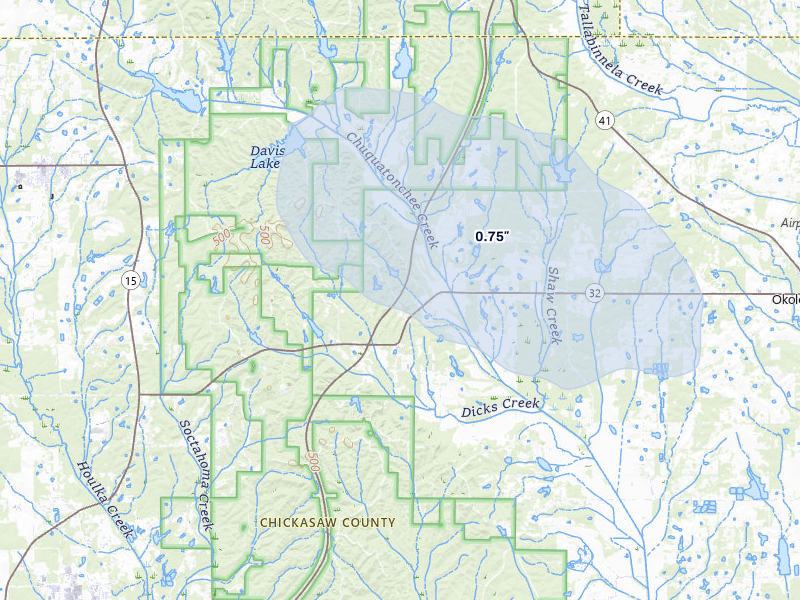 NEXRAD radar-signature map of the hail storm over Houston, MS on Jun 1, 2026