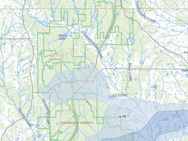 NEXRAD radar-signature map of the hail storm over Houston, MS on Jul 1, 2026