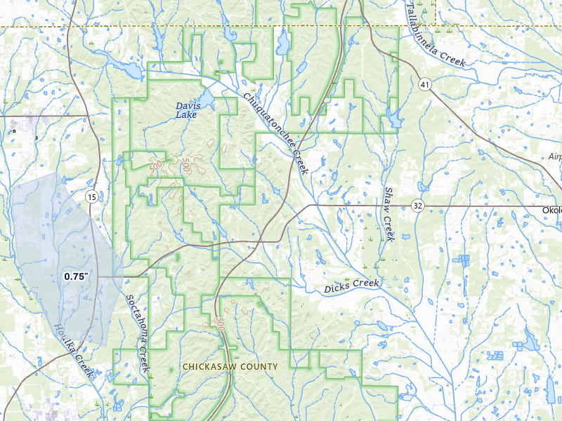 NEXRAD radar-signature map of the hail over Houston, MS